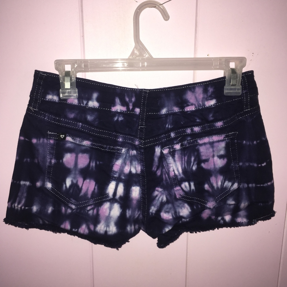 Host Pick! Juniors BlackHeart Denim Tie-Dye Shorts - Picture 2 of 3